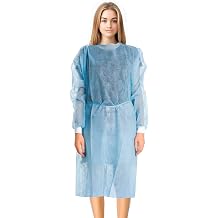 EZGOODZ Disposable Isolation Gowns, Blue, Regular, Pack of 10, Spunbond Polypropylene with Knitted Cuffs & Back Ties
