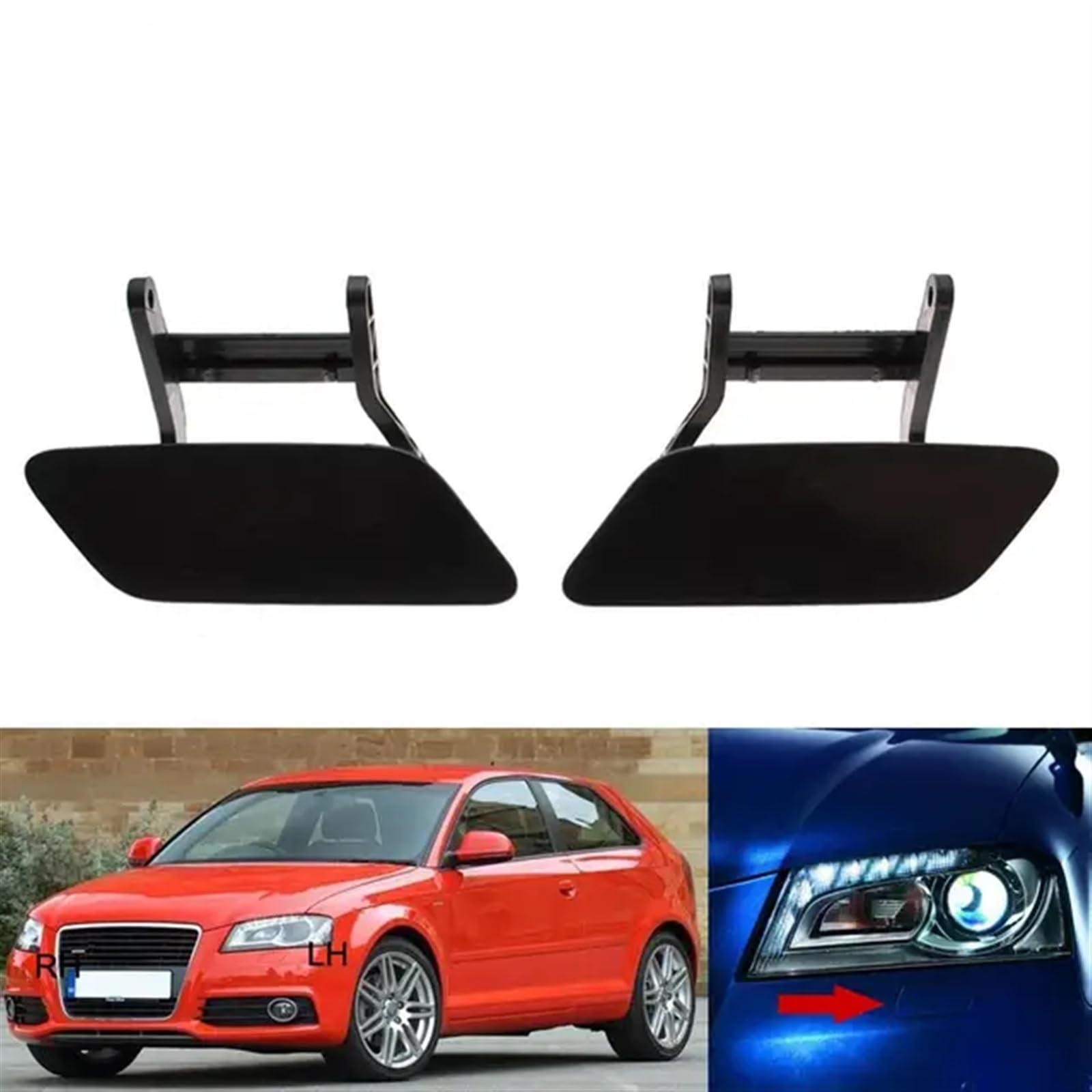 Tapa de Boquilla de Lavado de Faros Delanteros, for Audi, A3 2008 2009 2010 2011 2012 2 Puertas 4 Puertas 8P Tapa de Limpieza de Faros(Set)