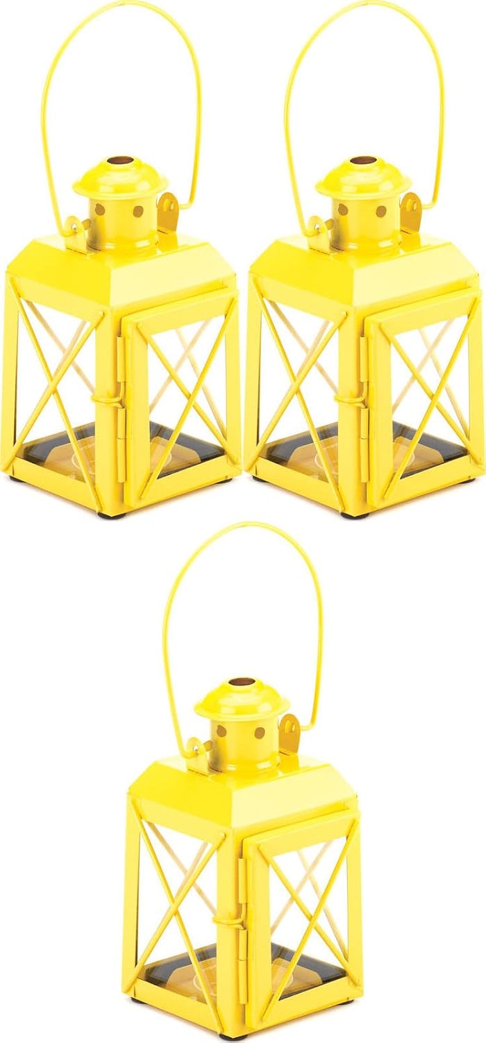 Amazon.com: Smart Living Company Lot of 3 Yellow Railway Candle Lantern ...