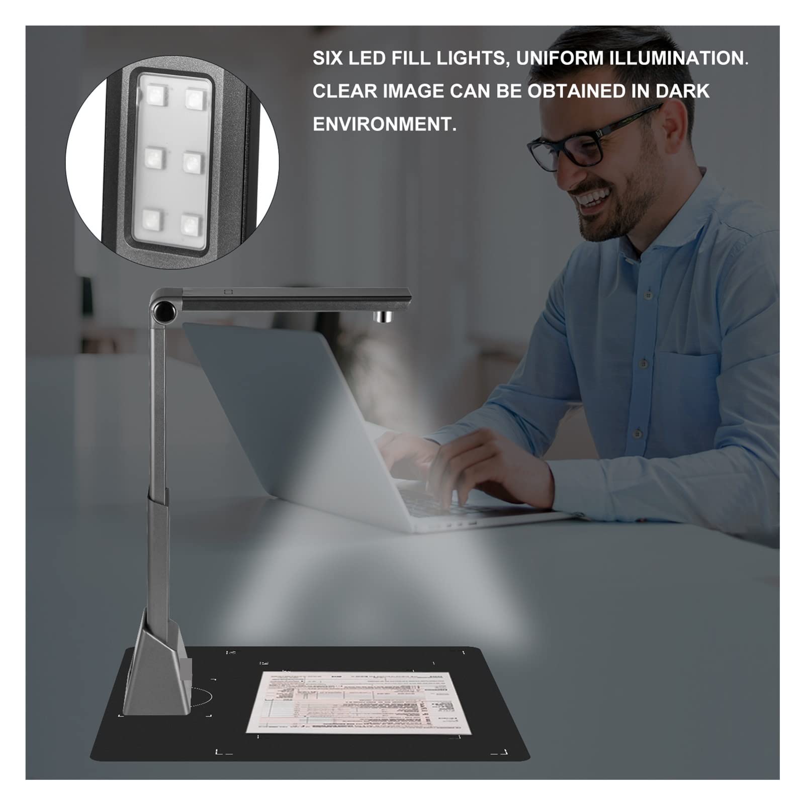 Scanner de Documents Portable A3 10mp Haute définition Pixel Portable Livre Photo Document de Scanner Capturer la Capture de la caméra W/LED Lumière Word OCR/PDF Création et Fabrication de Livres