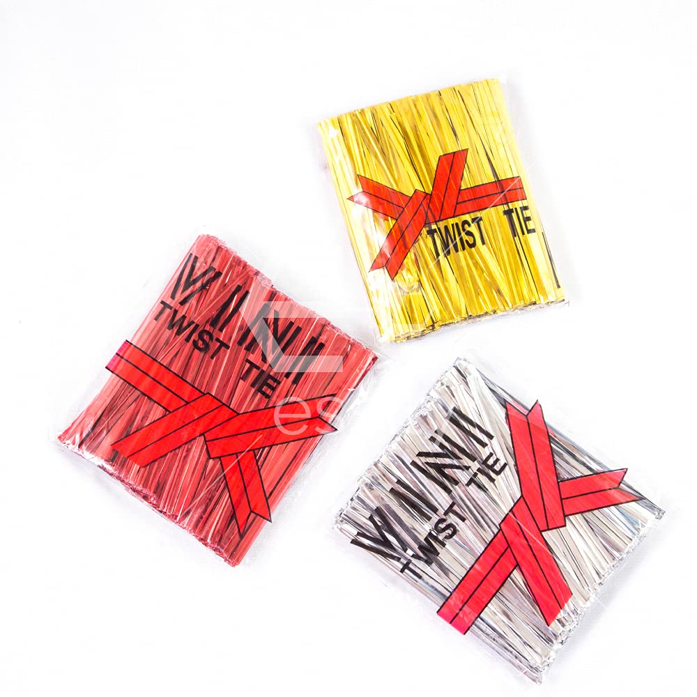 Esslly 900-Piece Ribbon Twist Ties for Chocolate, Bread, and Potli Packing - Gold, Silver, Red Metallic Twisters for Secure Food Packing, Gift Bags & Crafts-image-45
