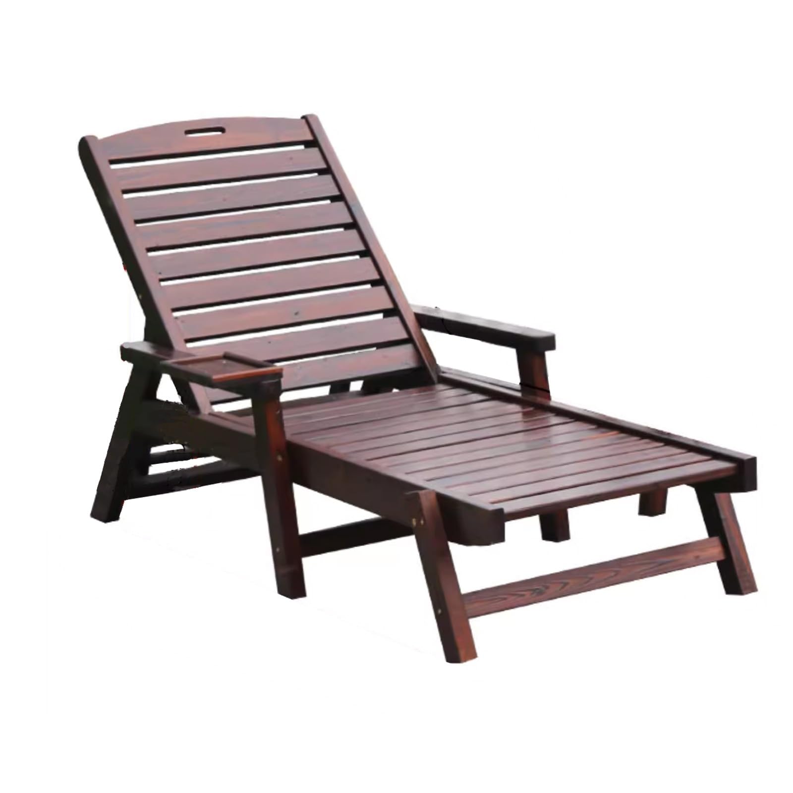 Sonnenliege Holz, Karbonisierungsbehandlung, Einstellbar, Lack, Hochwertige Hardware, Strandstuhl, für Garten, Strand, Schwimmbad, Terrasse