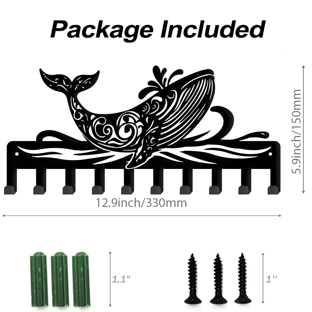 SUPERDANT Patterned Whale Metal Key Holder Whale Decorative 10 Hooks Key Rack Organizer Wall Mounted Rack Hooks Kitchen Wall Decor Personalized Key Hanger Dog Leash Hanger for Wall Front Door - Image 3