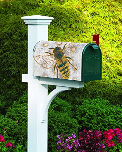 Mailbox Cover Farmhouse Yellow Bee Mailbox Covers Magnetic Standard Size,Post Box Cover For Outdoor Garden Yard Patio Decor,Daisy Flower On Grey Wood Grain Mailbox Wraps Mailbox Decals 21X18In #TOP3