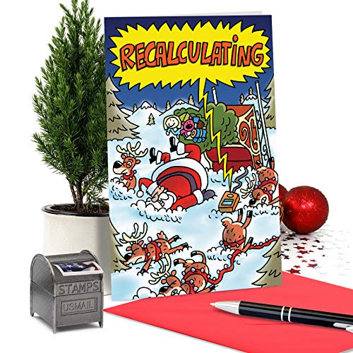 Nobleworks - Box Of 12 Christmas Cards Funny - Happy Holiday Notecard Set, Xmas Humor (1 Design, 12 Cards) - Recalculating B5759 #TOP2