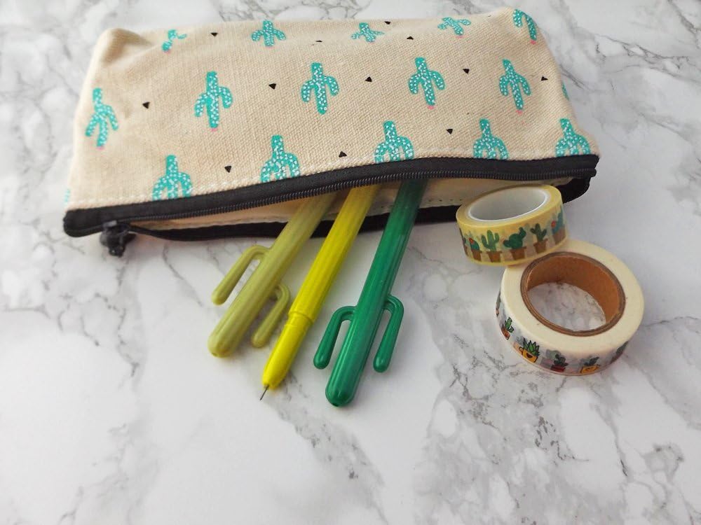 Cactus Stationery Set • 3 Pens, 2 Washi Tape & a Pencil Case