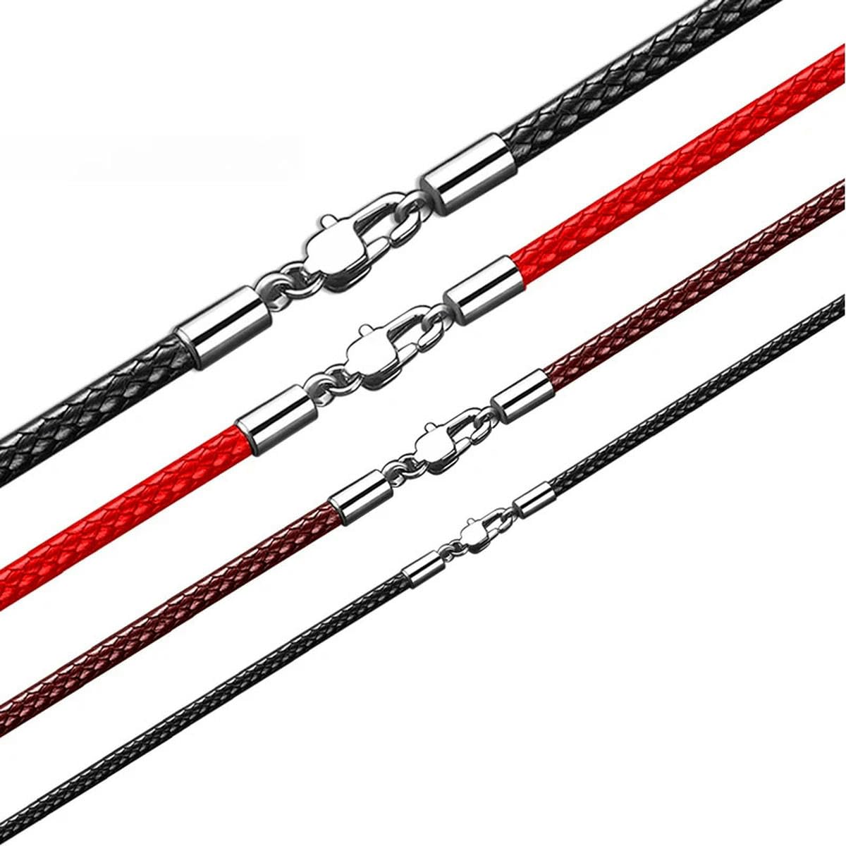 LYVQZPWLRuna collana di cera, 40-80cm 1-3.0Mm-Czarny 2mm-50cm Woskowany skórzany naszyjnik ze stali nierdzewnej Skórzana lina Zapięcie typu homar Łącznik łańcuszka(Black 1.5mm,80cm)