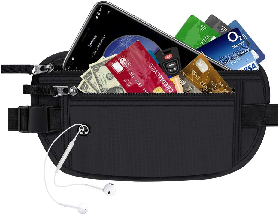 Money Belt for Travelling, Eletorot Hidden RFID Blocking Slim Running Belt, Security Travel Pouch Money Bag for Money, Cards, Passports, Smart Phone - Festival, Travel, Holiday Essentials