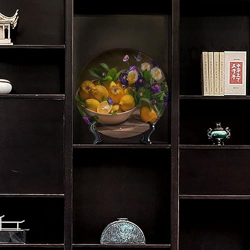 Miniatura 2 de Still Life - Plato decorativo redondo de frutas, 6 pulgadas, flor de limón con soporte, plato decorativo para decoración de mesa, accesorio para