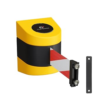 CCW Series WMB-230 Magnetic Wall Mount Retractable Belt Barrier 30 Foot Belt, Red and White Diagonal Belt with Yellow ABS Case