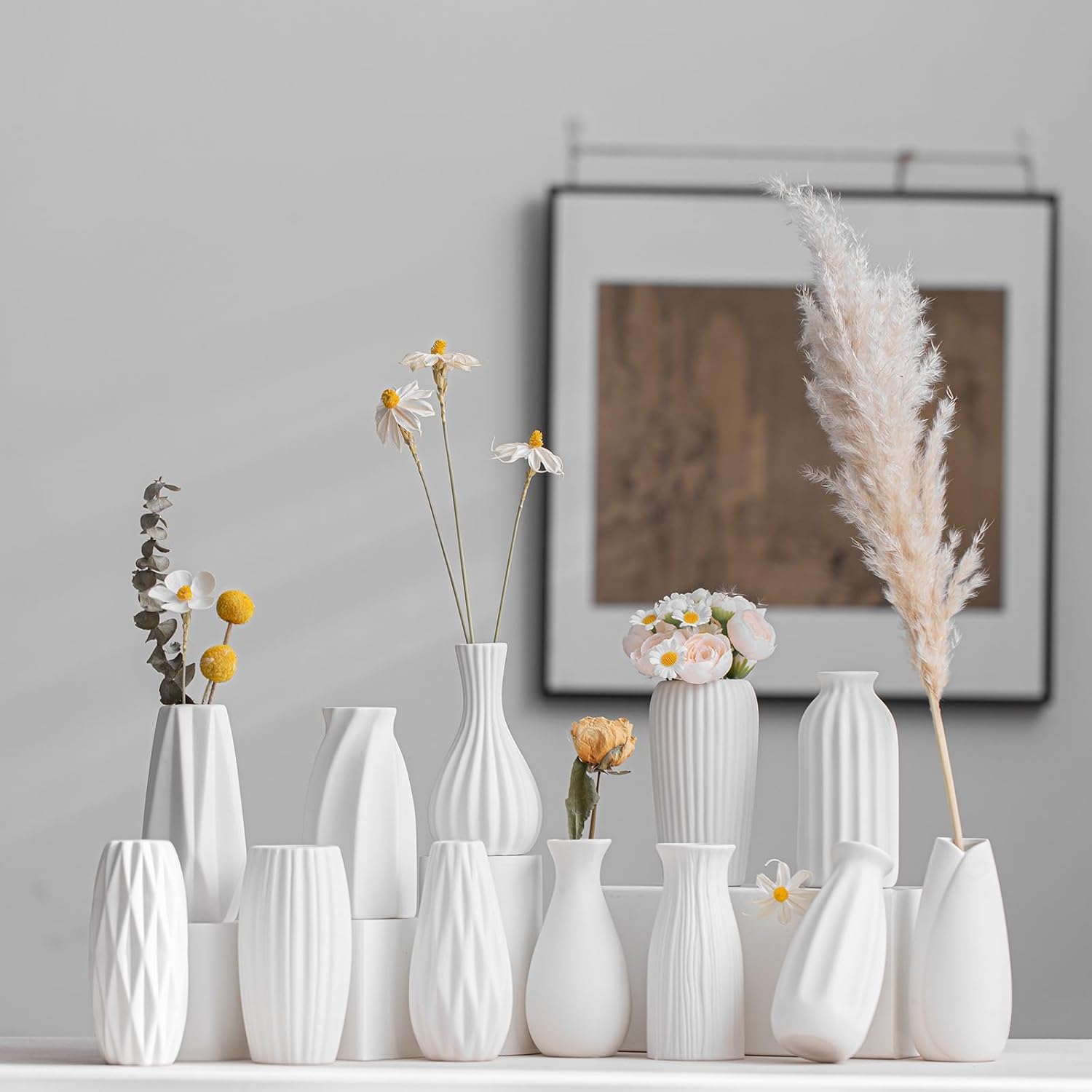 White Ceramic Vase Set of 12,Small Vases in Bulk for Flowers,Mini Vases for Centerpieces,Modern for Floral and Pampas Grass,Boho for Wedding,Party,Table Christmas Home DecorDIY Gifts