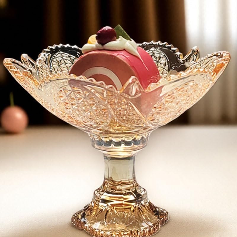 Retro Crystal Glass High Legged Fruit Platter Small Dessert Plates for Afternoon Tea