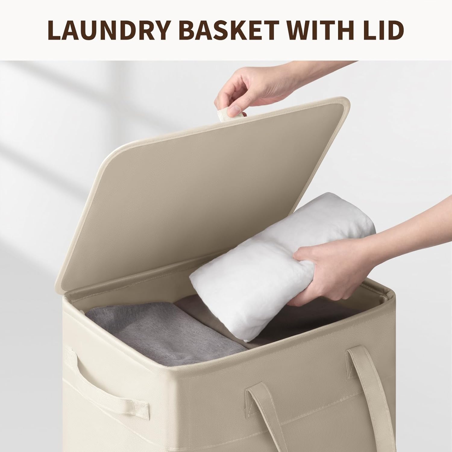 Goodpick White Laundry Basket with Wheels, 75L Rolling Laundry Hamper for Bedroom Bathroom, Foldable Large Clothes Hamper with Lid and Removable Wash Bag, 16.5" x 12.5" x 27.5"
