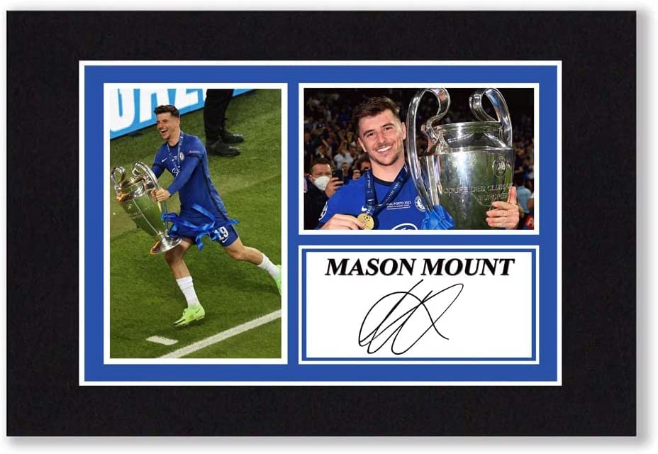 A4 Mounted Signed Mason Mount Chelsea Photo Montage, With Pre Printed Autograph, Ready To Be Framed, Artwork