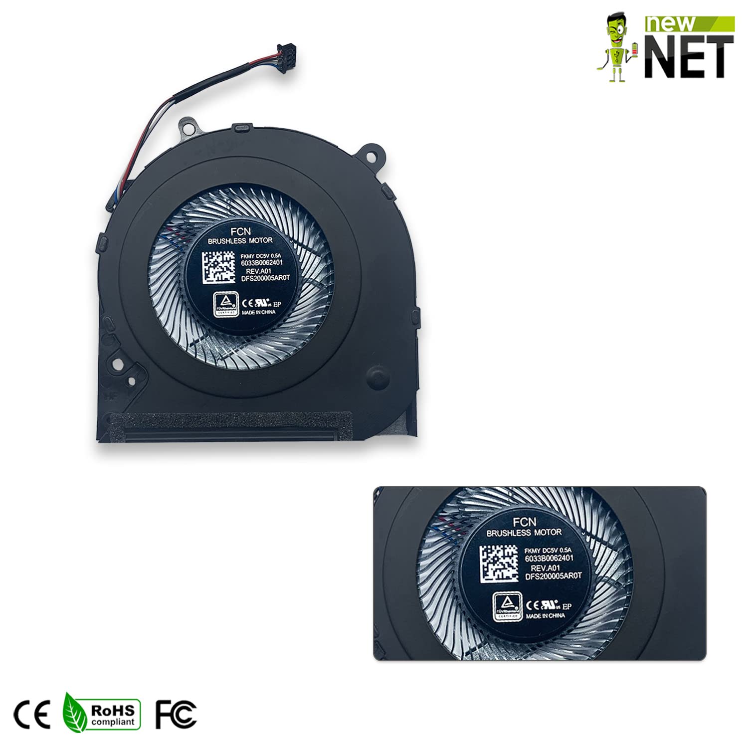 new net - Ventola CPU Fan Compatibile con HP 240 G7 240 G8 240 G9 245 G7 245 G9 245 G8 246 G7 [Slim con Diametro da 50 mm]