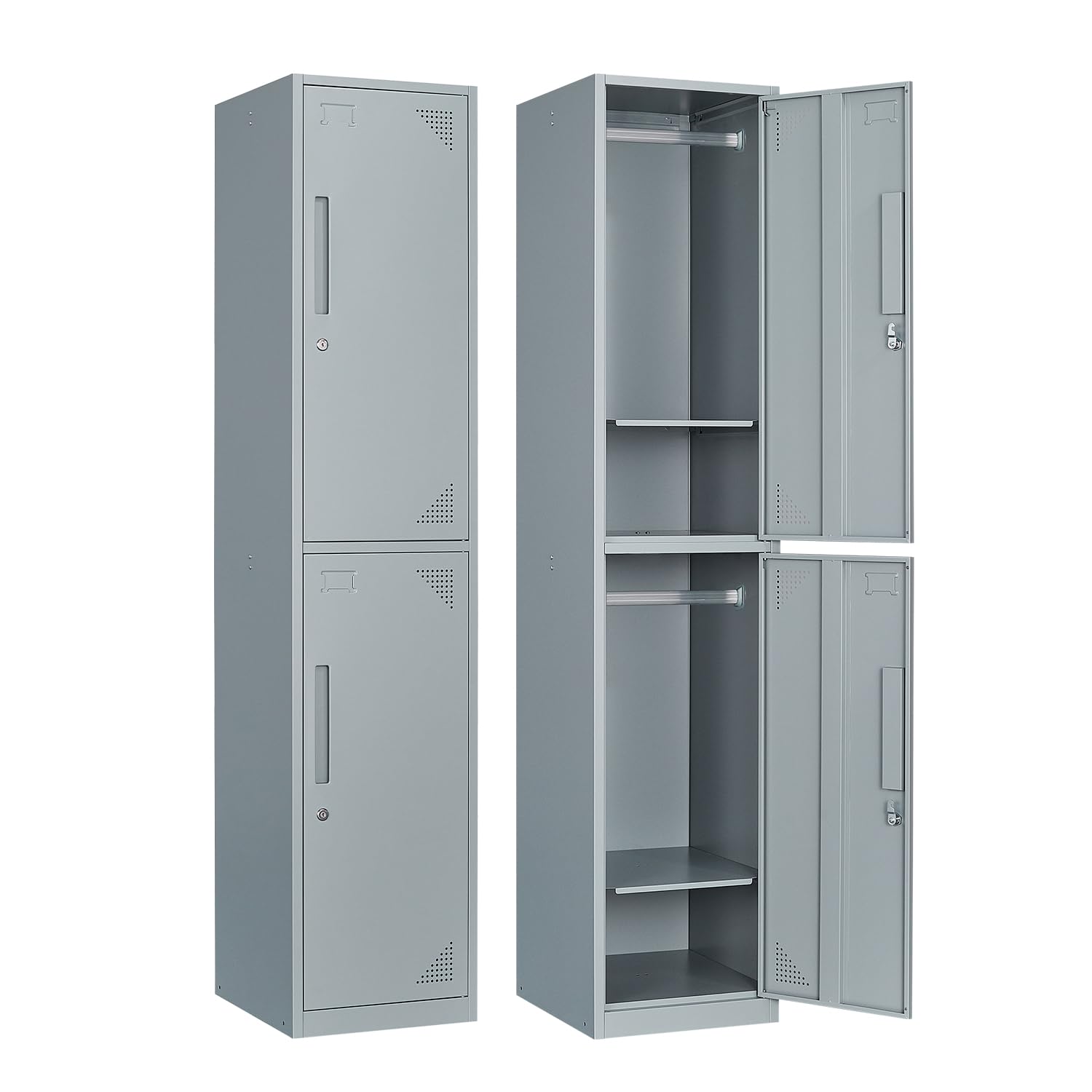 Metal Locker for Home, Dressing Room, 71" Steel Storage Lockers for Employees, Lockable Locker Cabinet with 2 Doors (Grey)