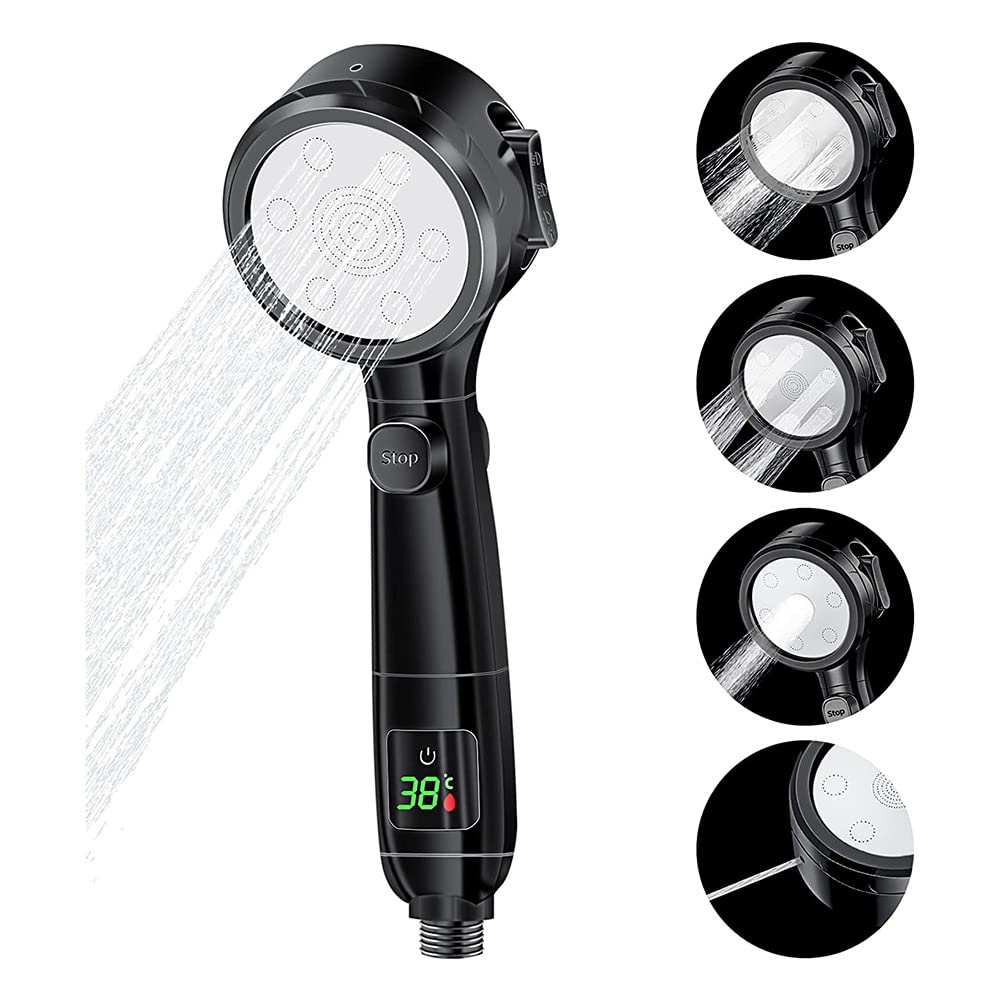 Umweltfreundlicher Wassersparender R-Duschkopf – 4 Sprühstöße M & digitale Temperaturanzeige – SK-Silber-Design für moderne Badezimmer