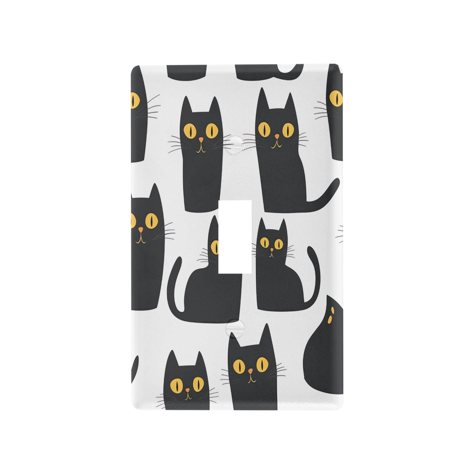 BOESI Doodle Cute Black Cat Light Switch Cover Trim, Switch Panel Trim, Receptacle Cover, Double Receptacle Receptacle Cover, 4.53 * 2.76 inches