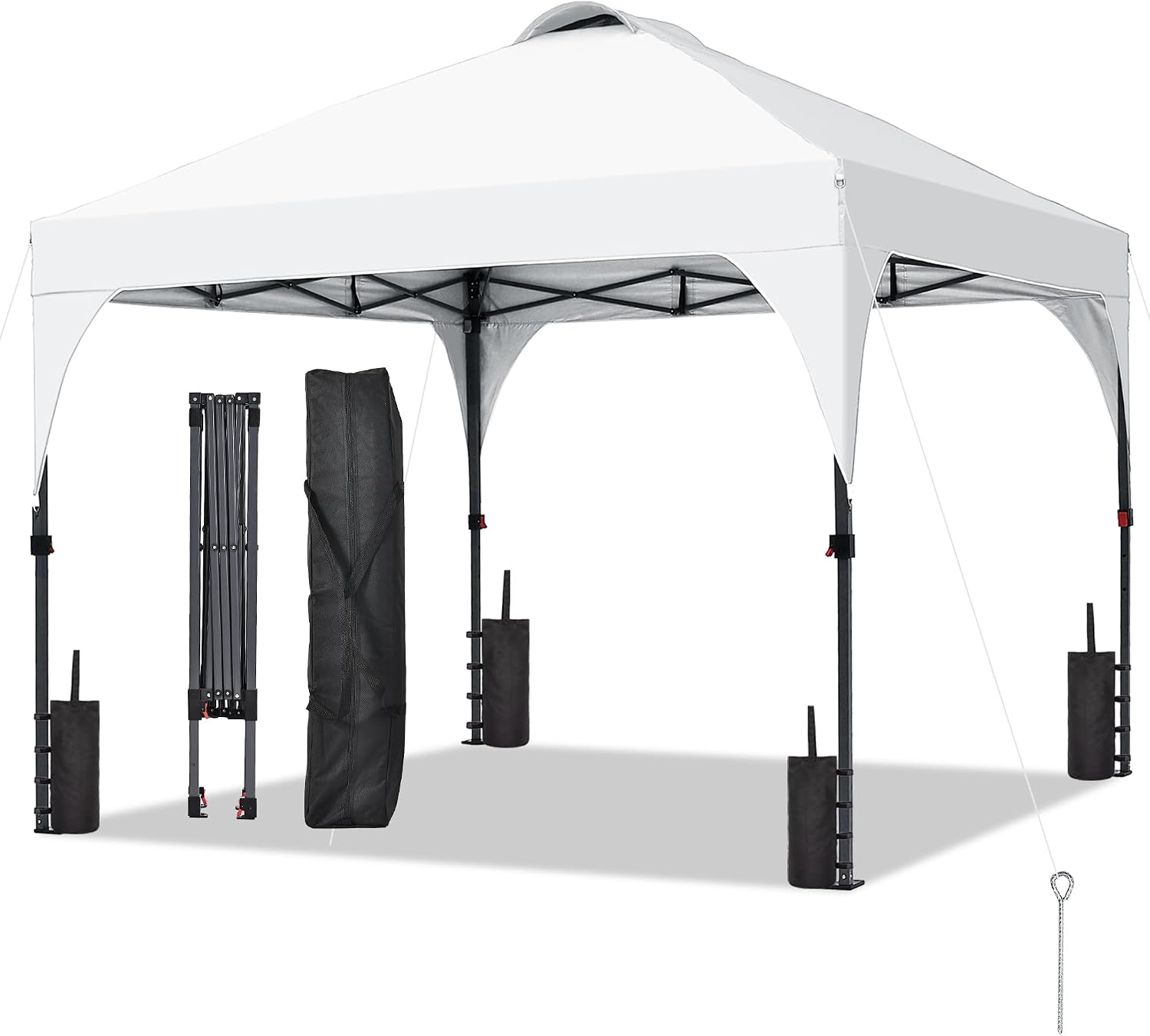 GDY 10x10 Pop Up Canopy Tent, Easy-Setup Gazebo, Outdoor Canopy with 3 Adjustable Heights for Events, Parties, Camping, White.
