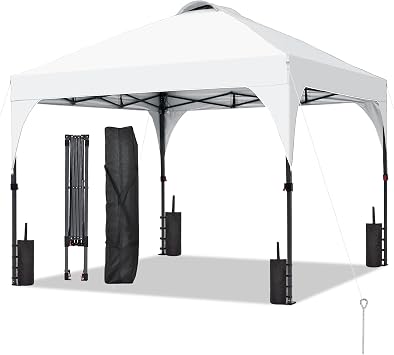 GDY 10x10 Pop Up Canopy Tent, Easy-Setup Gazebo, Outdoor Canopy with 3 Adjustable Heights for Events, Parties, Camping, White.