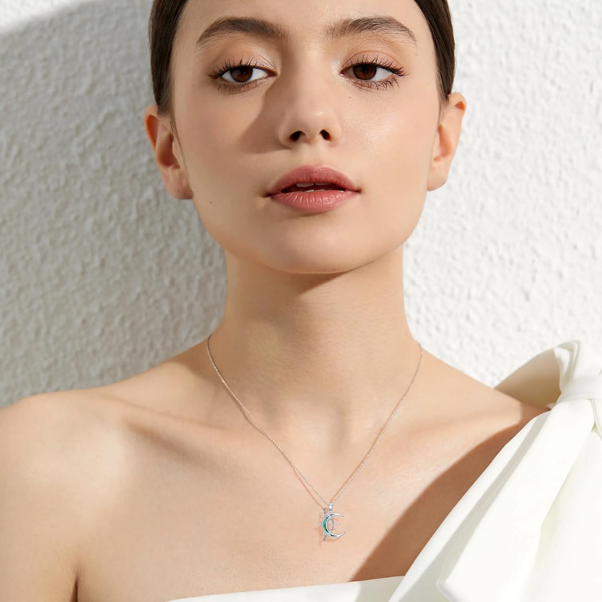 Collar de Plata de Ley 925 Concha de Abulón Flecha Colgante de Luna Joyería Para Mujer