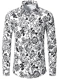 ZEROYAA Men's Hipster Printed Slim Fit Button Down Long Sleeve Streth Floral Shirt ZLCL04-110-White