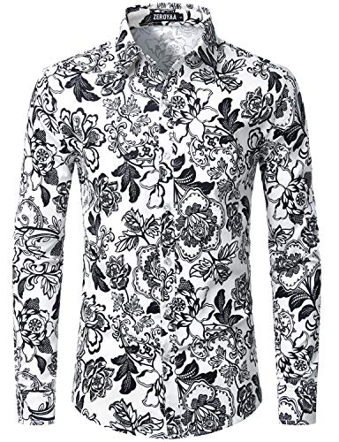 Zeroyaa Men's Hipster Printed Slim Fit Button Down Long Sleeve Streth Floral Shirt Zlcl04-110-White Xxx-Large #TOP18