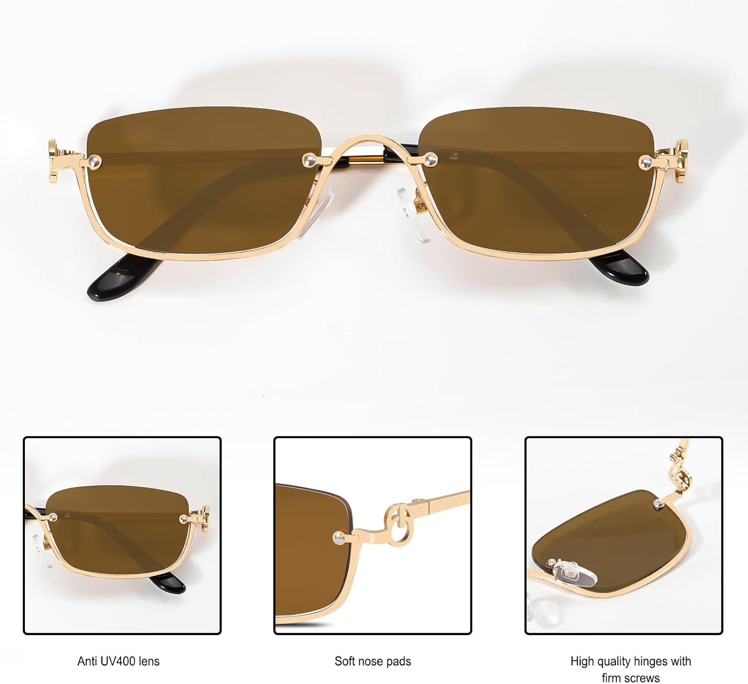 Retro Y2k Sunglasses for Women Men,Trendy Semi-Rimless Sun Glasses Irregular Narrow Gold Sunnies UV400 - Image 4