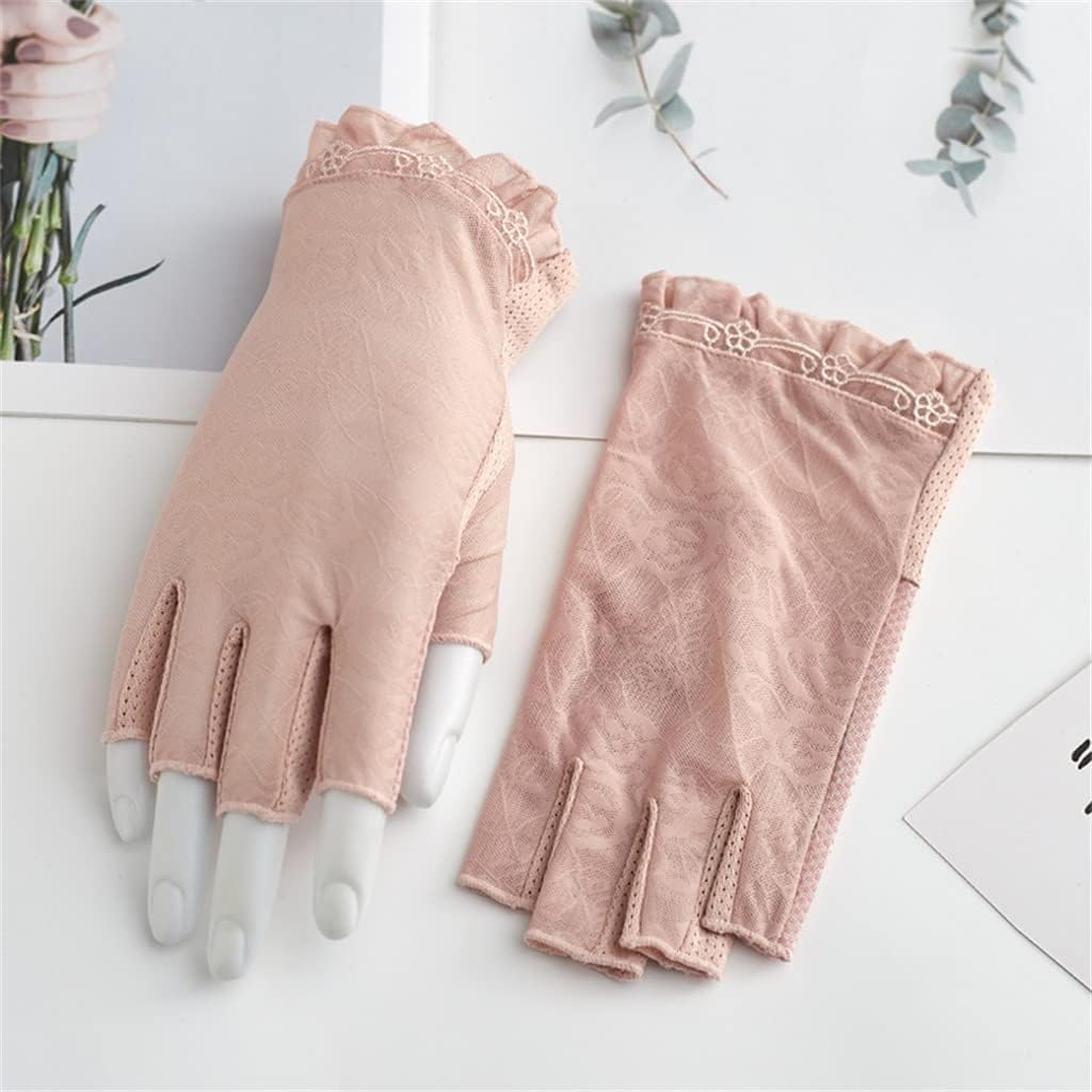 Ice Silk Thin Female Lace Fingerless Touch Screen Elastic Breathable Half-finger Driving Gloves