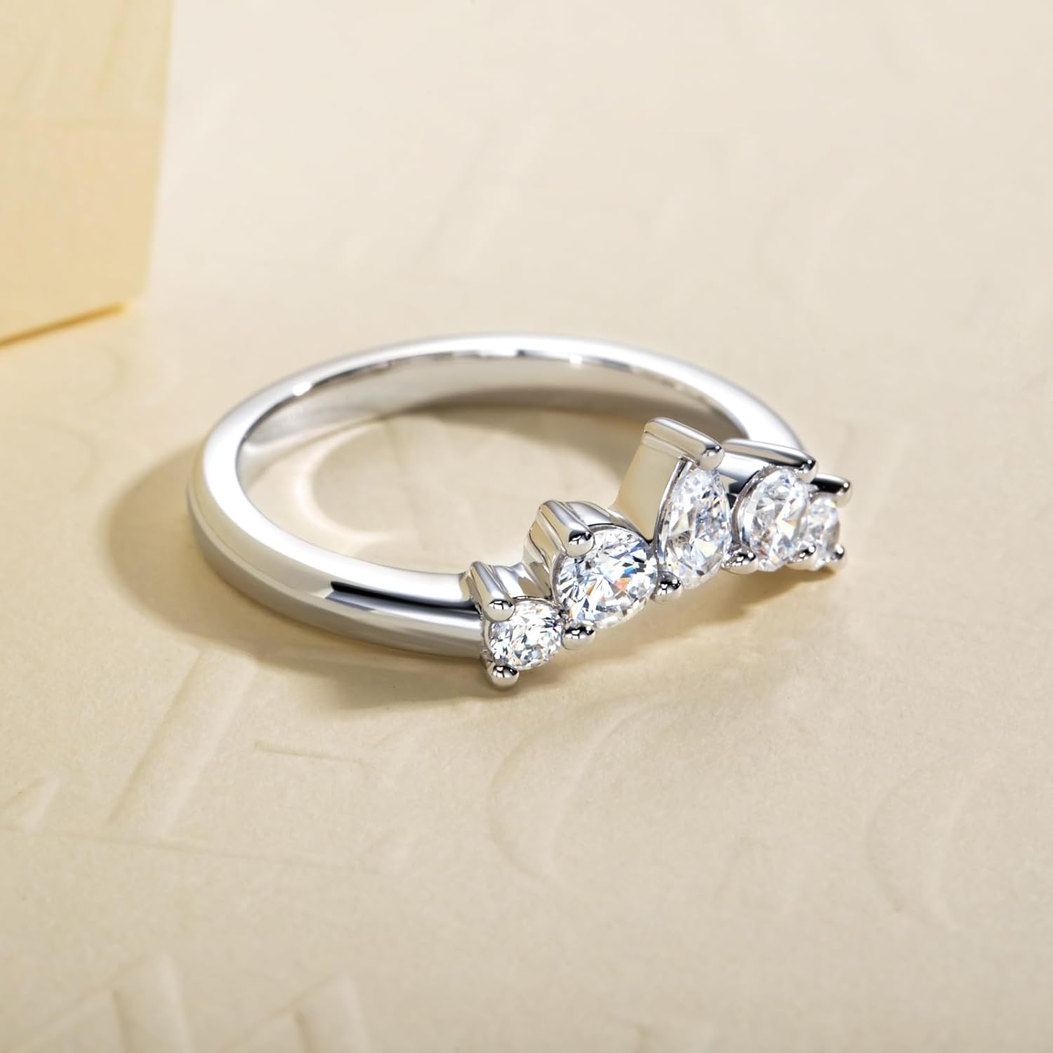 Cubic Zirconia Half Eternity Rings 3-6 Stones Wedding Bands Round Cut/Pear Cut/Raidant Cut 5A Grade D Color CZ Stackable Anniversary Band Ring for Women - Image 5