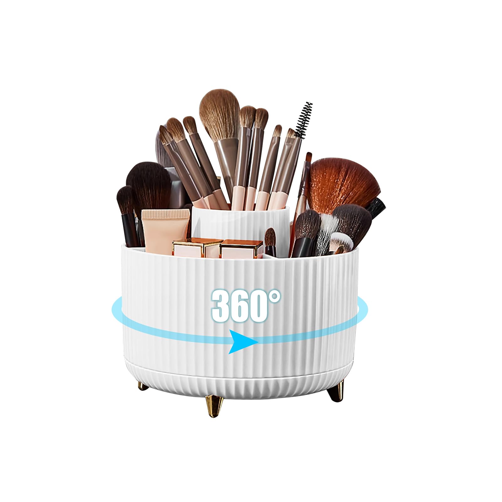 Diesisa Organisateur Maquillage Rotatif: Organisateur cosmétique rotatif à 360° - Porte-pinceaux à 5 compartiments - Organisateur pour pinceaux de maquillage, cosmétiques, vernis à ongle - Blanc