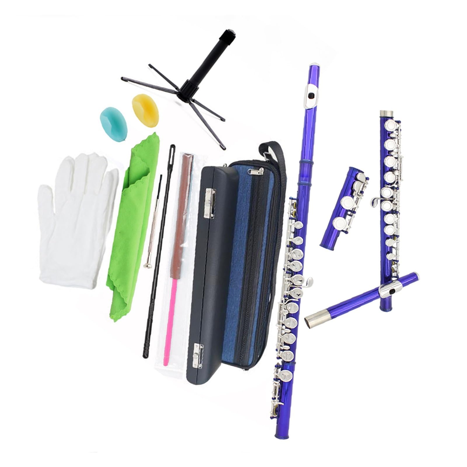 16-Tasten-C-Flöte Mit Geschlossenem Loch Für Anfänger, Kinder, Schüler, Flöteninstrumenten-Set, Handschuhhalter Durch Stange Flöteninstrument (Color : Blue)