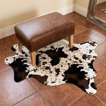 MustMat Cow Print Faux Cowhide Rug 2'6x3'7, Western Small Area Decor