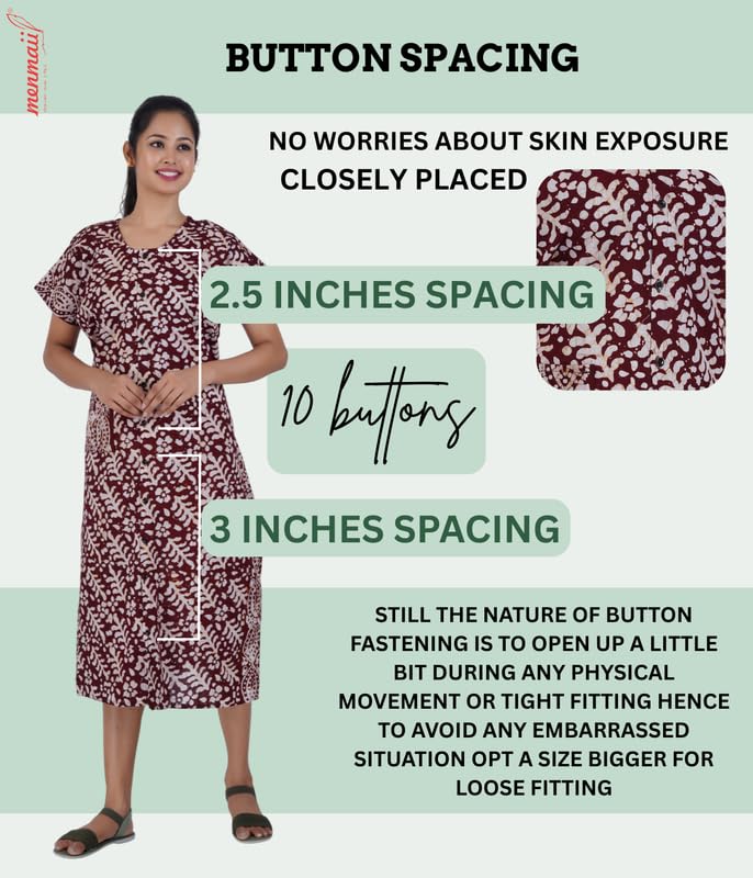 Image of MENMAII Women's [L-4XL] Full Open /Front Buttoned [a Kind of Adaptive Clothing] Multipurpose Nighty for Maternity /Pregnancy /Elderly /Patient /Feeding /Hospital Purpose Nighty Calf Length