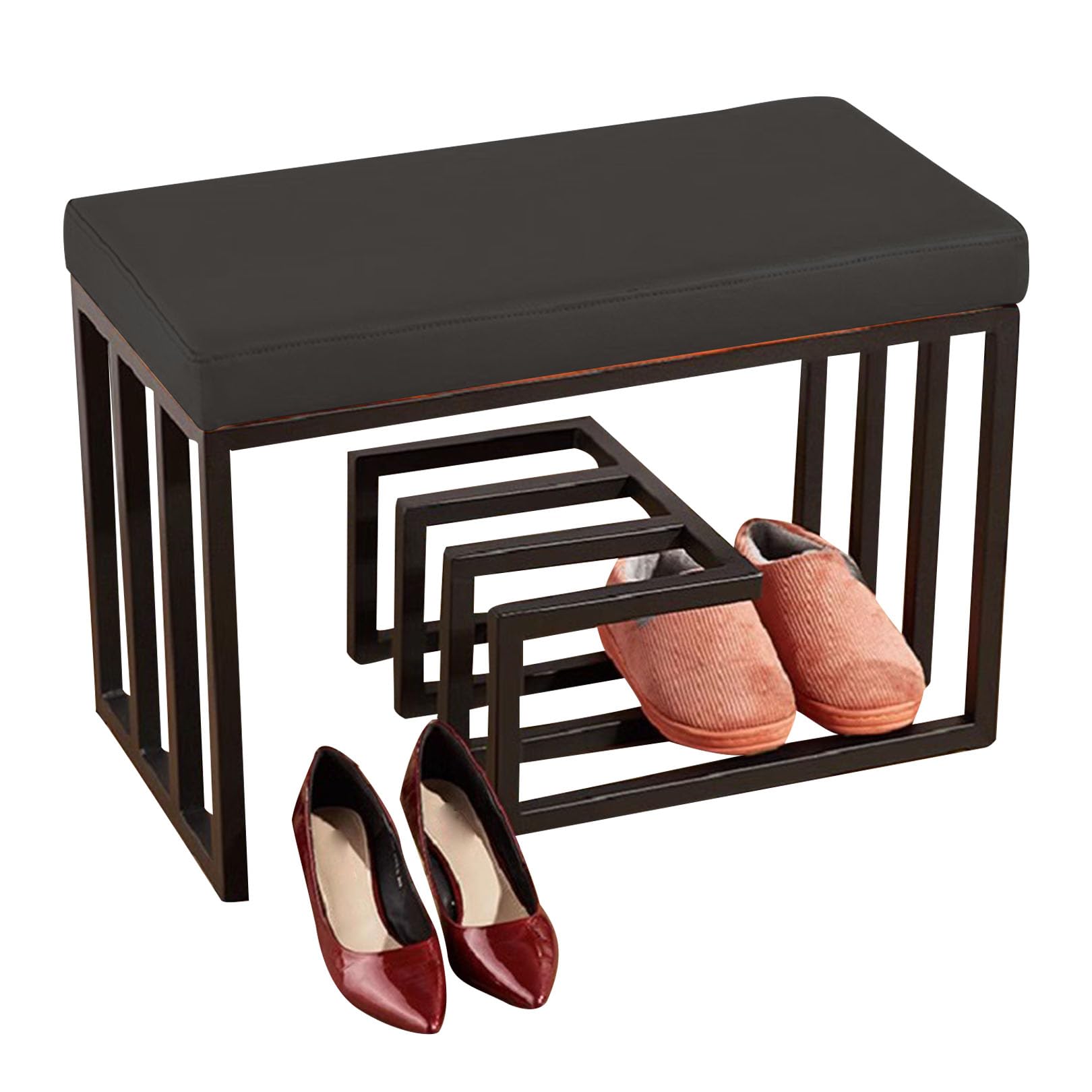 Banc de Rangement à Chaussures avec Coussin en Cuir - Organiseur d'Entrée Compact