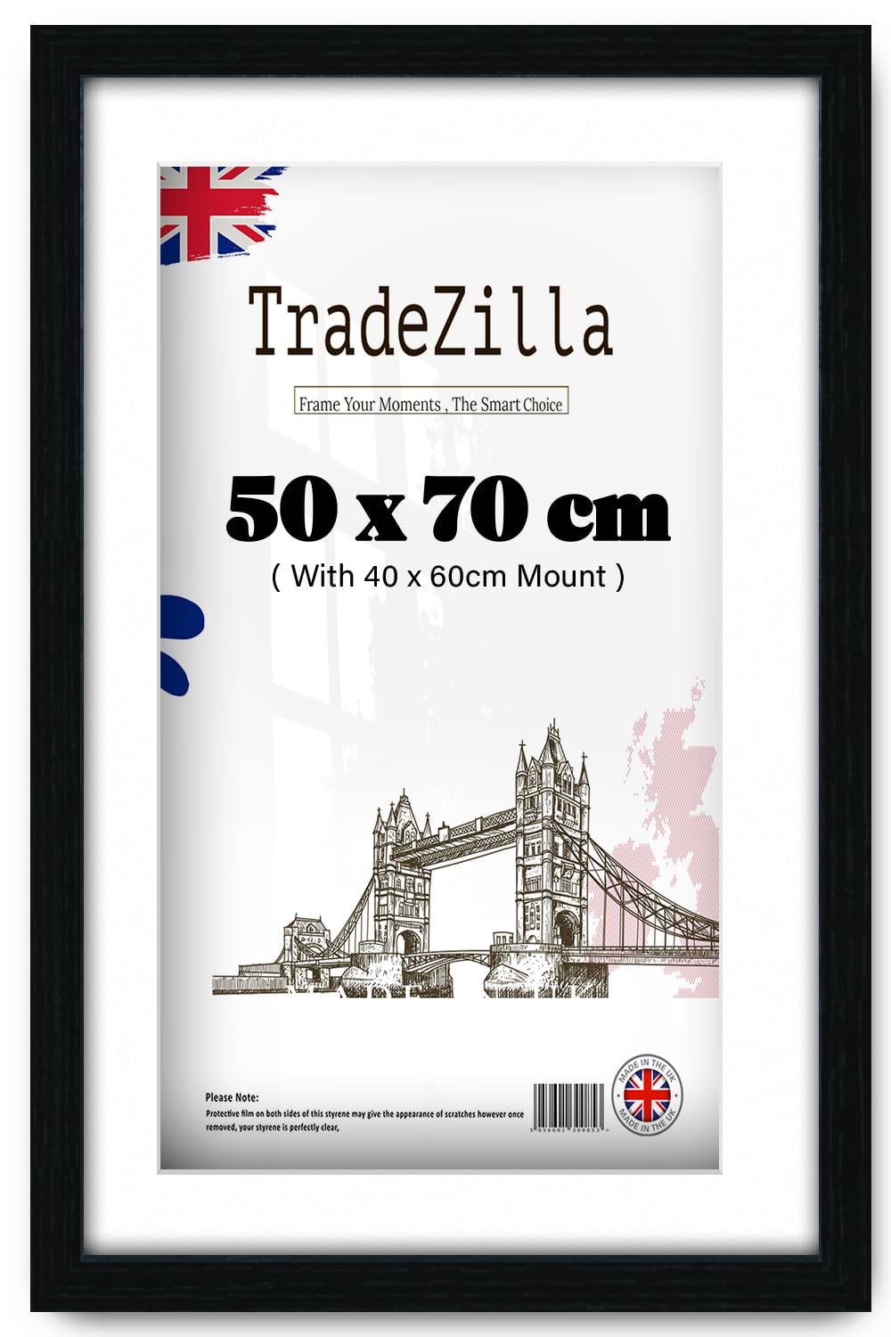 Tradezilla Black ® | Large Picture Frame (50 X 70 Cm) With 60 X 40 Cm White Mount Photo Frame 28 X 20 For Wall Poster 500 X 700 Mm [ ]