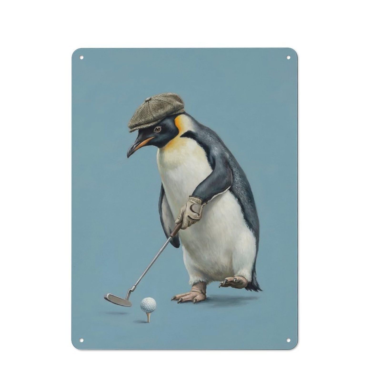 Junmoney Style-8 Workshop Style Penguin Golfer With Cap And Glove Tin Sign 40X30cm, Workshop Wall Decor For Tool Room, Garage, Studio Or Home Bar