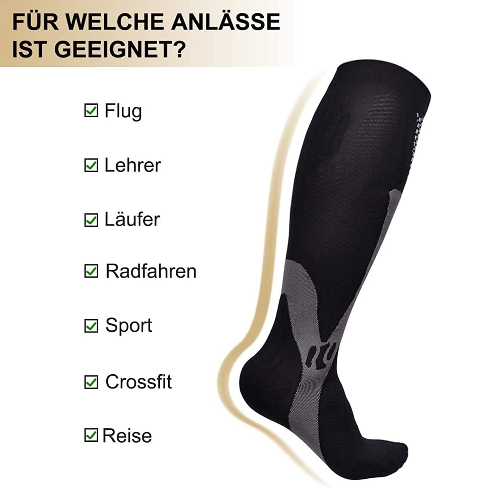 6 Par de Medias de Compresión para Hombre, Medias de Soporte Con Elástico, Calcetines de Compresión Hombres, Adecuado para Deportes, Viajes, Fitness