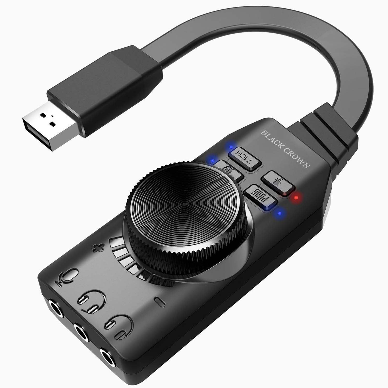 BLACK CROWN USB Sound Card DSP Virtual 7.1 Channel, Volume Control-Microphone Mute-Dual Jack, Gaming Sound Effects USB External Sound Card for Windows/Mak, Plug & Play, No Drivers Needed.-image-15