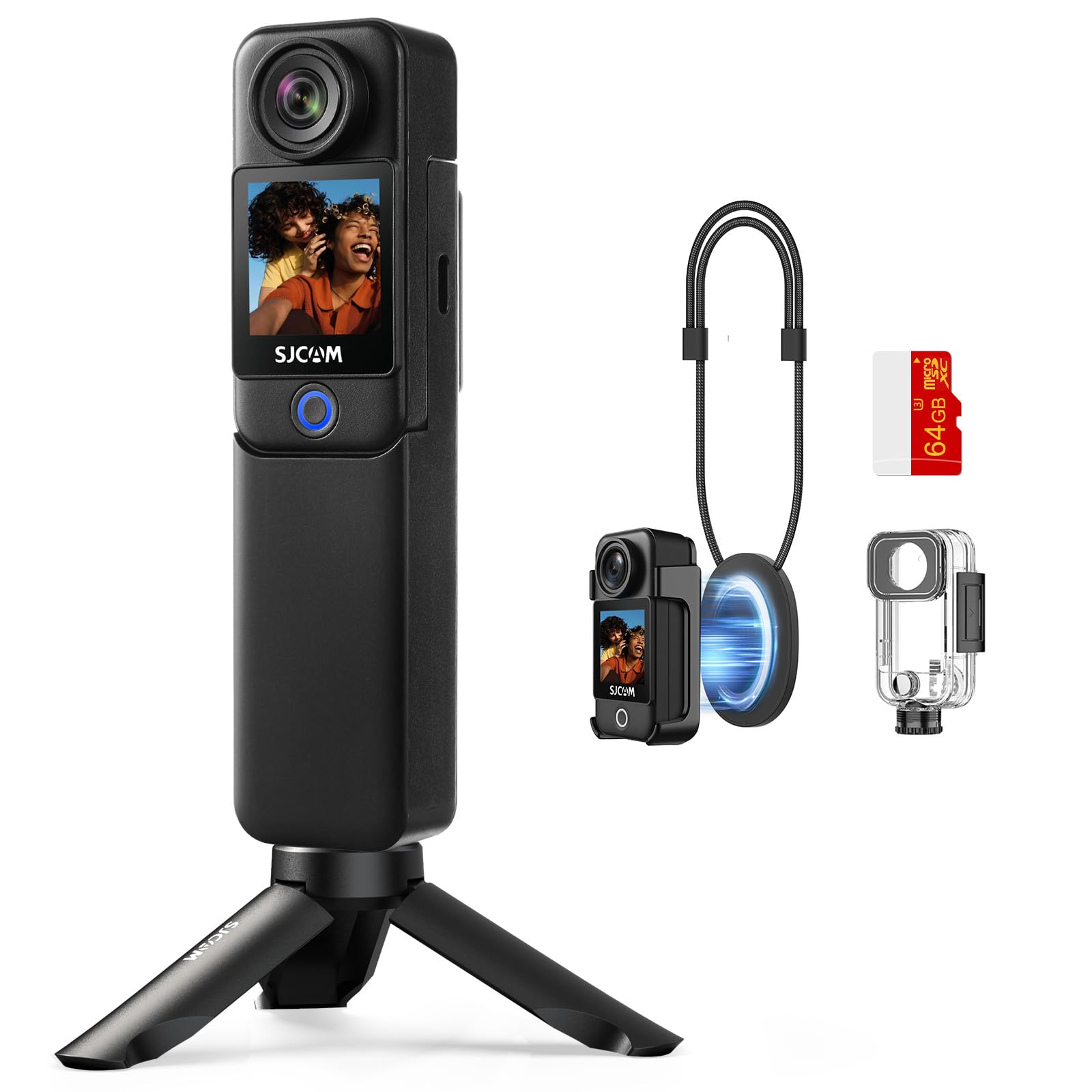 SJCAM C300 vlogging camera,Action Cam 4K con Stabilizzazione 6-Assi,7Ore di Autonomia,Doppio Schermo Touch, Impermeabile 30M, Grandangolo 154° Microfono Integrato e Scheda 64GB Inclusa(Nero)