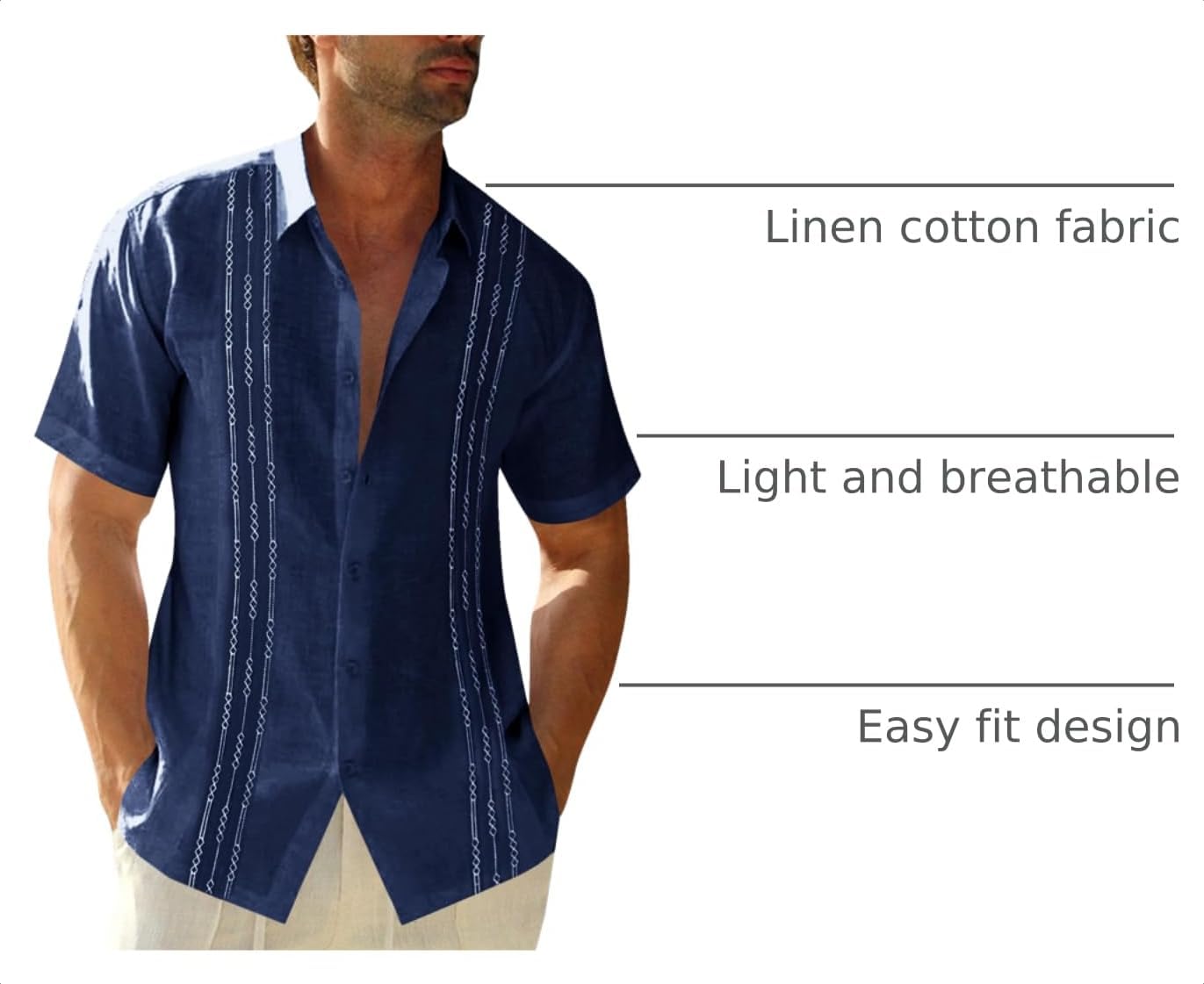 Runcati Mens Short Sleeve Guayabera Shirts Linen Button Down Cuban Shirt image 4