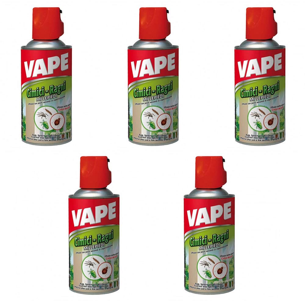 Vape Multipack da 5 Insetticidi Spray per Cimici Ragni Ragnatele e Millepiedi Spray da 300 Milliliters Ciascuno