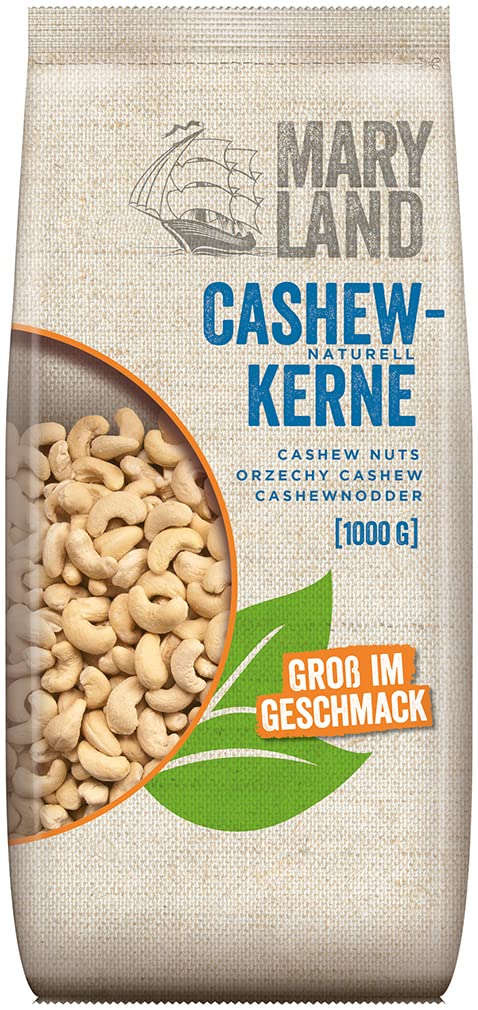 Maryland Cashewkerne 1000g Vorratspackung 4er Pack - Cashewkerne naturbelassen, vegan, frei von künstlichen Aromen, ohne Zusatzstoffe – Im Großbeutel genießen (4 x 1000g)