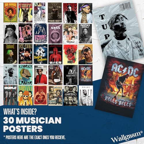 Image of Wallgasm Music Poster Set - Pack of 30, 10x15cm 300GSM Posters | Poster Set For Room, Wall Art for Bedroom, Gym, Office - Musician Posters - Music Wall Collage Kit