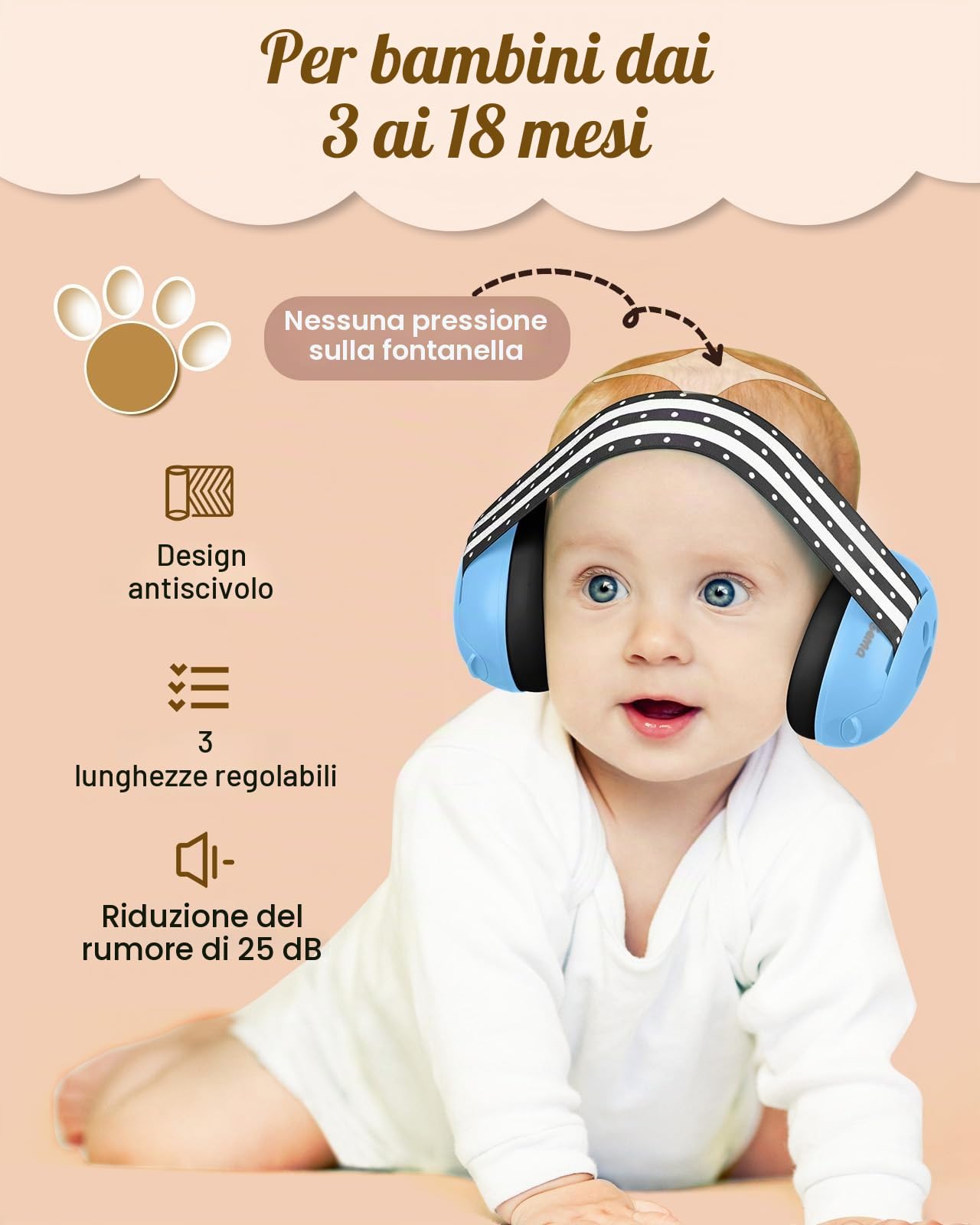 Lilian&Gema Casco Anti Rumore 2 in 1, Confortevole e Regolabile per Bambini fino a 48 Mesi, Ideale per Sonno e Attività