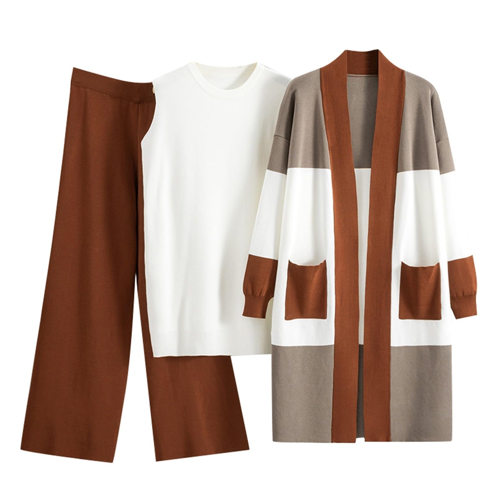 Conjunto de pantalones de punto con chaqueta de punto para mujer, traje suave de dos piezas para la moda informal de uso diario, conjunto de manga larga en invierno