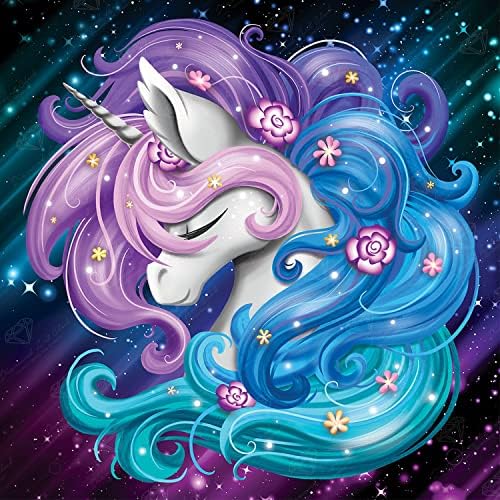 DIAMOND ART CLUB Aurora The Unicorn Diamond Painting Kit, Fantasy Diamond Canvas, Round 5D Diamond Art for Adults and Kids, 13" x 13" (33 x 33 cm)