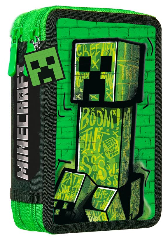 Kids Licensing - Estuche Escolar con 2 Cremalleras de Minecraft