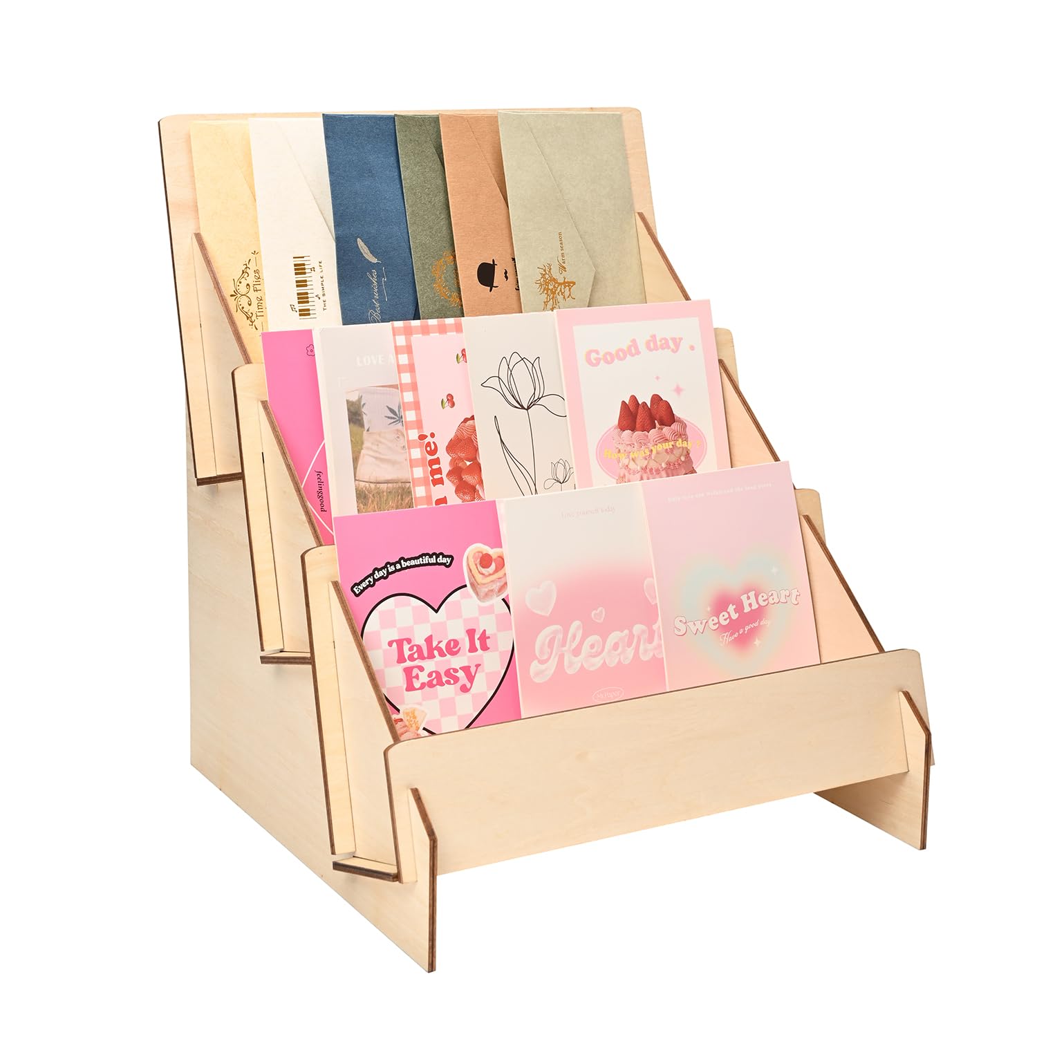 Wooden Sticker Display Stand, 3 Tier Multipurpose Sticker Retail Display Rack for Table, Postcard, Greeting Card Display Stand for Vendor Events, Store Display, Craft Show, Tradeshows
