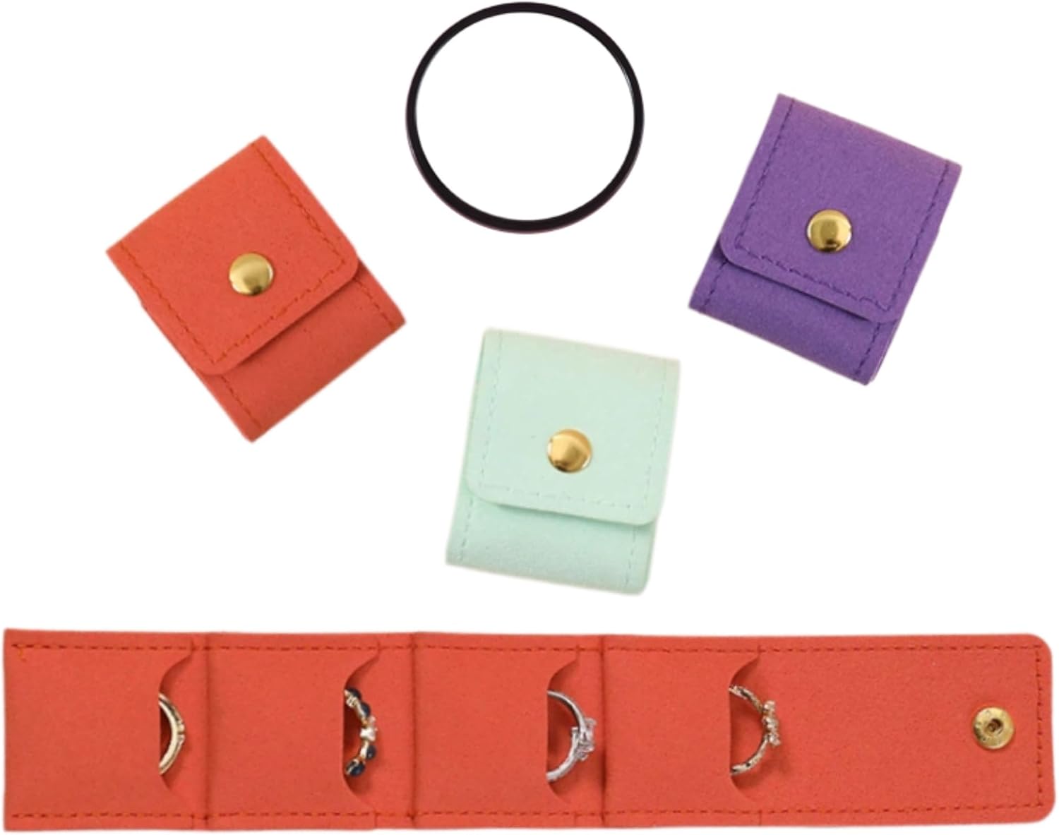 Foldable Jewelry Roll Mini Travel Jewelry Bag with Buckle 3Pcs Lightweight jewelry with 6cm Pocket Mirror Set for Ring Earrings Necklace Bracelet Journey Gift for Women (Purple)